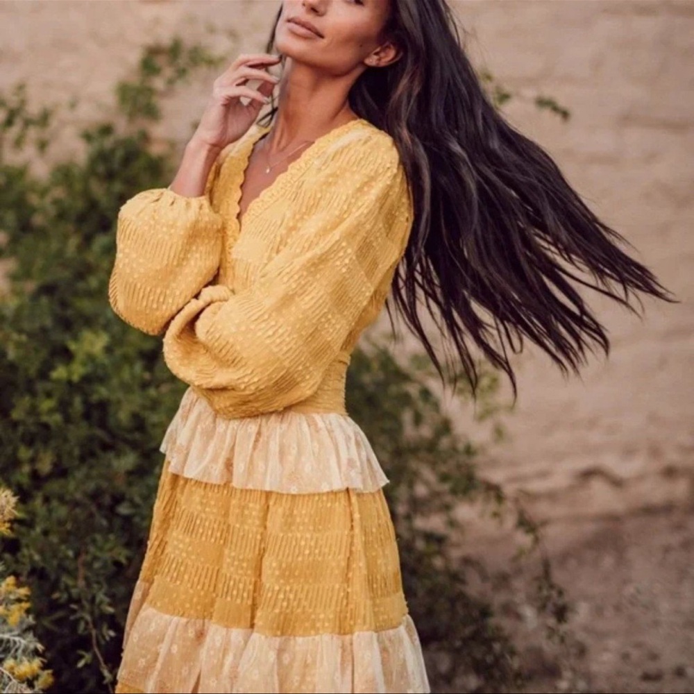 JessaKae Yellow Tiered Smocked Sundress with Bishop Sleeves